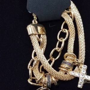 Gold 3 Row Charm Bracelet